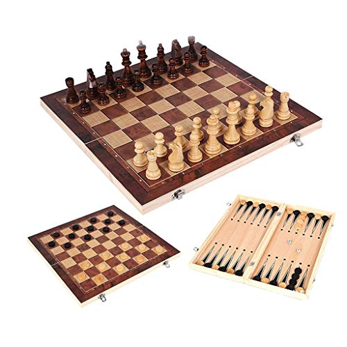 Schach, Schachspiel, 3-in-1-Holzschach, Dame, Backgammon-Set, klappbares Schachbrett mit Stauraum for Figuren, Anfänger-Schachspiel for Kinder und Erwachsene, Schachspiel von SHOUKAII