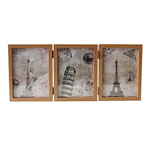 Tisch-Display-Fotorahmen, Wandmontage-Bilderrahmen, Holz-Bilderrahmen, drei Bilderrahmen, zusammenklappbare dreifache Fotorahmen for Desktop-Display, Schlafzimmer, Heimdekoration ((Brown1,7 inch) von SHOUKAII