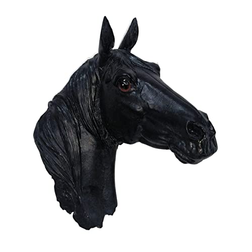 SHOUKAII Wandhalterung, Tierkopf-Statue, Kunstharz, Wandskulptur, Statue, Büro, Bar, Möbel, Zuhause, 3D-Effekt-Dekorationen(Black Horse 20x22cm) von SHOUKAII