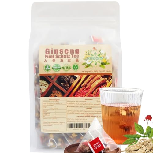SIFANGDA Ginseng Fünf Schatz Tee 人参五宝茶 8.81oz(250g,5gx50P) Ginseng Five Treasure Tea Ginseng Rote Dattel Natürlichen Chinesischen Kräutertee Koffein Frei von SIFANGDA