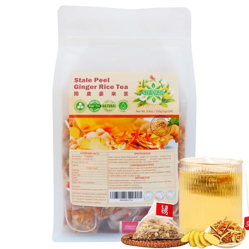 SIFANGDA Mandarinenschalen-Ingwer-Tee 陈皮姜米茶 250g(5g×50P) Tangerine Peel Ginger Tea Ersatztee Gesundheitstee Natürlicher Chinesischer Kräutertee Koffein Frei von SIFANGDA