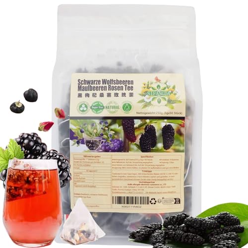 SIFANGDA Schwarzer Wolfsbeeren Mulberry Rosen Misch Tee 黑枸杞桑葚玫瑰茶 8.8oz(250g,5gx50P) Natürlicher Chinesischer Kräuter Tee von SIFANGDA