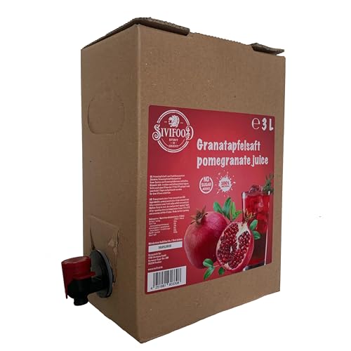 SIVIFOOD Granatapfelsaft im 3 Liter Vorteilspack - 100% natürlicher veganer Saft aus Granatapfel Saftkonzentrat Granatapfelsaftkonzentrat ohne Zusatzstoffe ohne Zuckerzusatz Bag-in-Box vegan von SIVIFOOD SPIRIT - Of - ORIENT