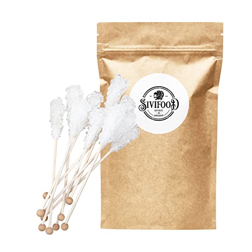 SIVIFOOD weiße Kandiszucker Sticks Natur 25 Stück Vorteilspack - natürlicher weißer Kandis am Stiel für Tee Zucker am Stab Kandissticks zum verschenken Geschenk Dekoration Weihnachten Kristallzucker von SIVIFOOD SPIRIT - Of - ORIENT