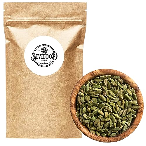 SIVIFOOD grüner Kardamom naturreine Kardamomkapseln ganz 250g - ganze Kardamomsamen vegan, unbehandelt, naturbelassen und handverlesen in Premiumqualität Cardamom grün süßlich-würzig aromatisch von SIVIFOOD SPIRIT - Of - ORIENT