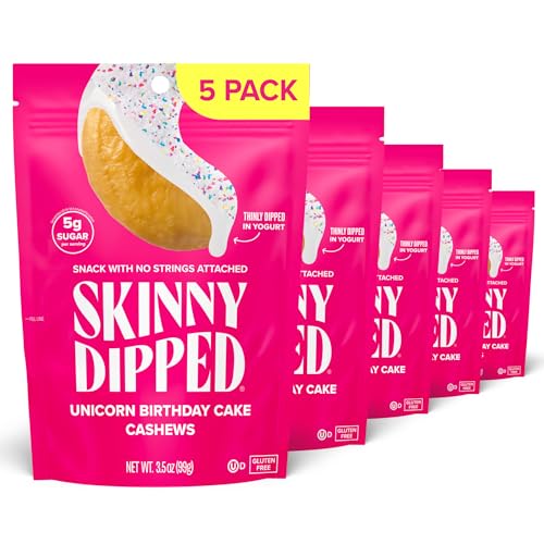 SkinnyDipped Unicorn Birthday Cake Cashews, Gesunder Snack, Pflanzenprotein, glutenfrei, 100 ml, wiederverschließbare Beutel, 5 Stück SkinnyDipped Unicorn Birthday Cake Cashews, Gesunder Snack, Pflanzenprotein, glutenfrei, 100 ml, wiederverschließbare Beutel, 5 Stück von SKINNYDIPPED