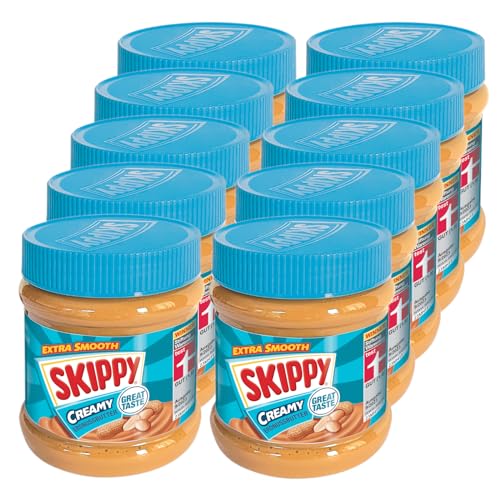 SKIPPY 10x 340g Erdnussbutter "Creamy" | Peanutbutter Ohne Palmöl | Extra Smooth und aus 91% Erdnüssen | ohne Stückchen | Leckere Erdnussbutter mit vollem und cremigen Geschmack von SKIPPY