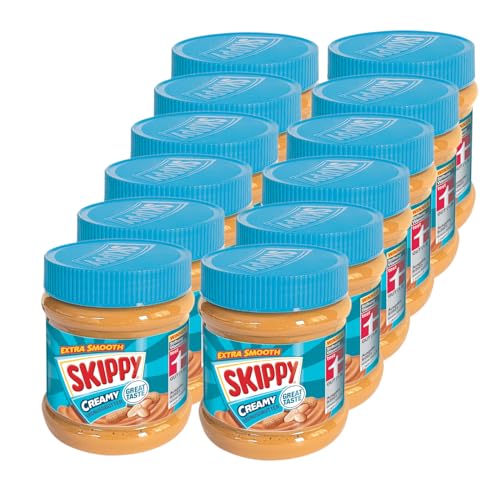 SKIPPY 12x 340g Erdnussbutter "Creamy" | Peanutbutter Ohne Palmöl | Extra Smooth und aus 91% Erdnüssen | ohne Stückchen | Leckere Erdnussbutter mit vollem und cremigen Geschmack von SKIPPY