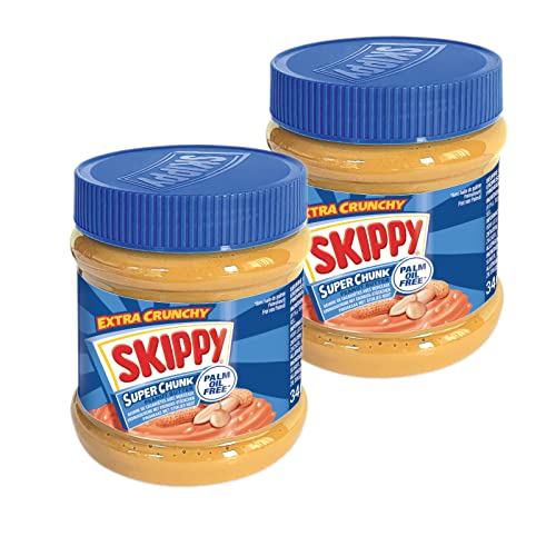SKIPPY 2x 340g Erdnussbutter "Super Chunk" | Peanutbutter Ohne Palmöl | mit Erdnuss-Stückchen | 91% Erdnüsse | Crunchy Peanut Butter | Leckere Erdnussbutter mit vollem Geschmack von SKIPPY