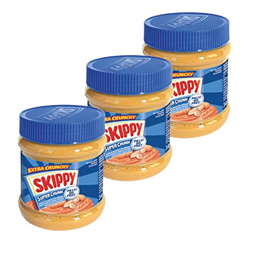 SKIPPY 3x 340g Erdnussbutter "Super Chunk" | Peanutbutter Ohne Palmöl | mit Erdnuss-Stückchen | 91% Erdnüsse | Crunchy Peanut Butter | Leckere Erdnussbutter mit vollem Geschmack von SKIPPY