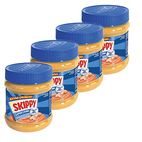 SKIPPY 4x 340g Erdnussbutter "Super Chunk" | Peanutbutter Ohne Palmöl | mit Erdnuss-Stückchen | 91% Erdnüsse | Crunchy Peanut Butter von SKIPPY