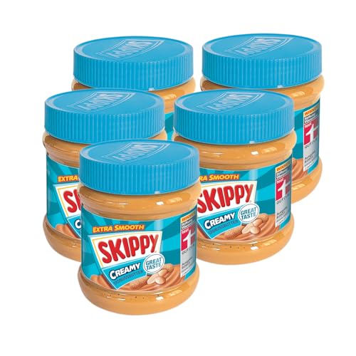 SKIPPY 5x 340g Erdnussbutter "Creamy" | Peanutbutter Ohne Palmöl | Extra Smooth und aus 91% Erdnüssen | ohne Stückchen | Leckere Erdnussbutter mit vollem und cremigen Geschmack von SKIPPY