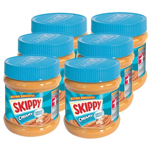 SKIPPY 6x 340g Erdnussbutter "Creamy" | Peanutbutter Ohne Palmöl | Extra Smooth und aus 91% Erdnüssen | Peanut Butter ohne Stückchen | Leckere Erdnussbutter mit vollem und cremigen Geschmack von SKIPPY