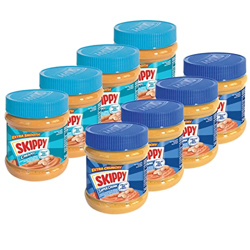 SKIPPY 8x 340g Erdnussbutter | 4x Creamy + 4x Crunchy | Peanutbutter Ohne Palmöl | Extra Smooth und Crunchy | Leckere Erdnussbutter mit vollem und cremigen Geschmack von SKIPPY