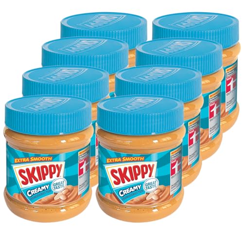 SKIPPY 8x 340g Erdnussbutter "Creamy" | Peanutbutter Ohne Palmöl | Extra Smooth und aus 91% Erdnüssen | ohne Stückchen | Leckere Erdnussbutter mit vollem und cremigen Geschmack von SKIPPY
