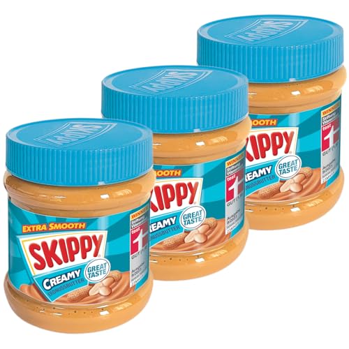 SKIPPY 3x 340g Erdnussbutter "Creamy" | Peanutbutter Ohne Palmöl | Extra Smooth und aus 91% Erdnüssen | ohne Stückchen | Leckere Erdnussbutter mit vollem und cremigen Geschmack von SKIPPY