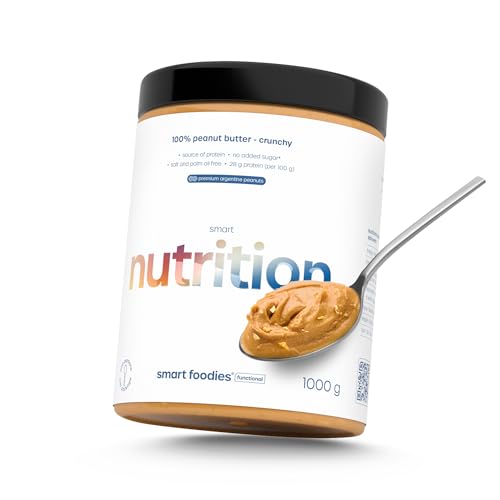 Smart Nutrition Erdnussbutter Crunchy 100% Natürlich - 28g Protein Ohne Zucker, Salz & Palmöl - Premium Fitness Erdnussmus Mit Stückchen - Vegan Muskelaufbau Eiweiss Nussbutter 300g von SMARTFOODIES