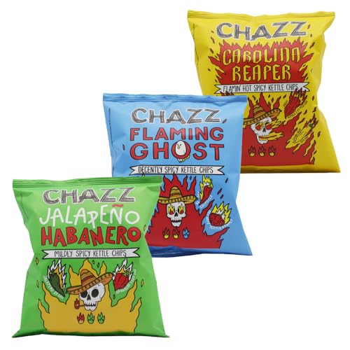 CHAZZ Kesselchips - milde bis sehr scharfe Kartoffelchips mit Chili und Jalapeño - spicy snacks (Flamin Inferno 3er-Set) von SMASH-ME