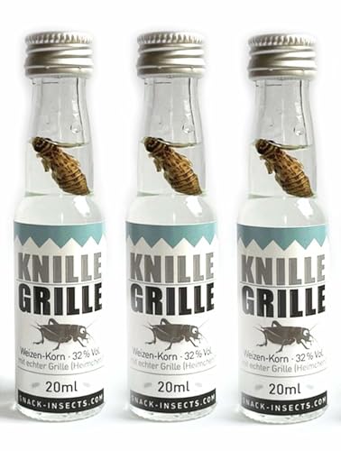 3er Set KnilleGrille Korn mit echtem Insekt in der Flasche - 3x 20ml Miniaturflasche - von Snack-Insects von SNACK insects