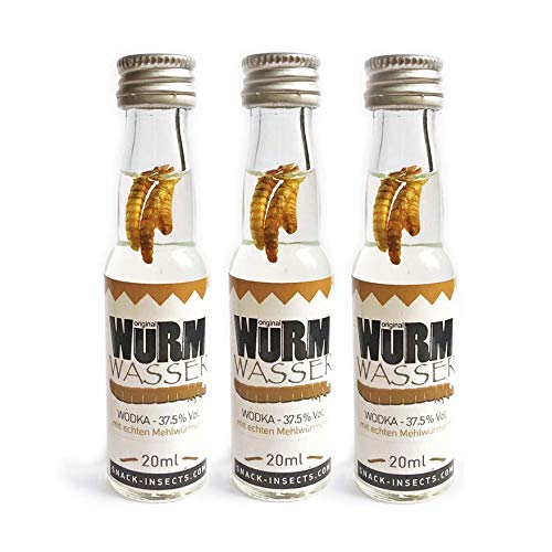 3er Set WurmWasser Wodka mit echten Mehlwürmern - 3x 20ml Miniaturflasche - von Snack-Insects von SNACK insects