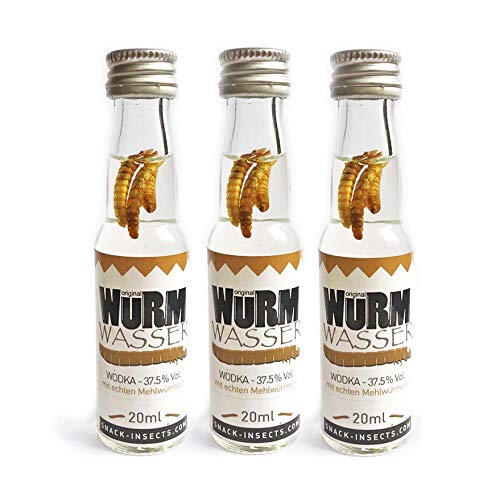 3er Set WurmWasser Wodka mit echten Mehlwürmern - 3x 20ml Miniaturflasche - von Snack-Insects 3er Set WurmWasser Wodka mit echten Mehlwürmern - 3x 20ml Miniaturflasche - von Snack-Insects von SNACK insects