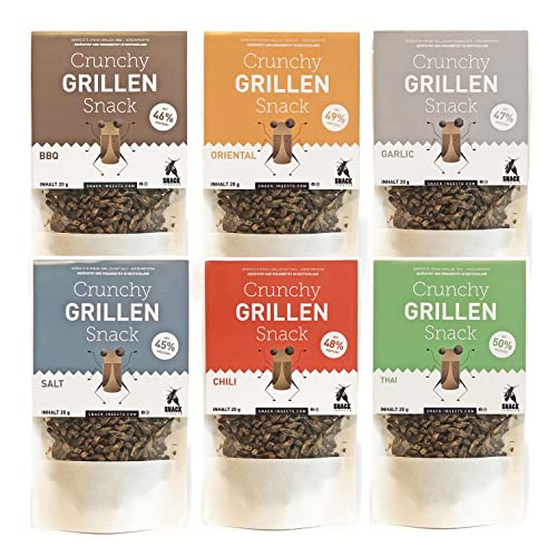 Crunchy Grillen INSEKTENSNACK SET - 6x 20g Insekten Snack zum Sofortverzehr oder als Kochzutat - von 'SNACK insects' von SNACK insects