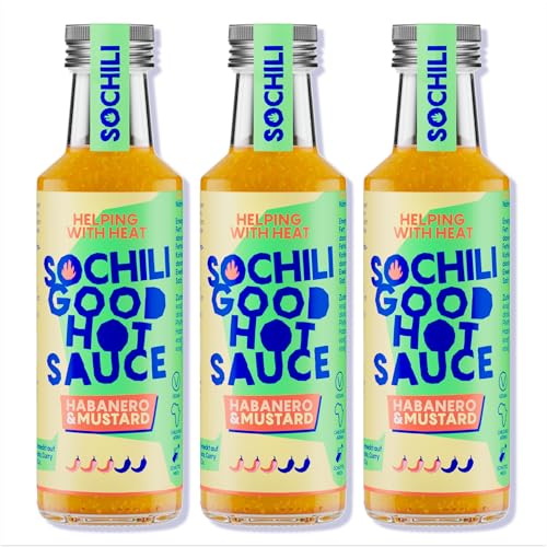 SOCHILI GOOD SET | Dreierpack: 3x Bio-Saucen der Sorte Habanero & Mustard | Fruchtige Schärfe | Geschenkset | Perfekt zu Burger, Tacos und Curry | Bio, fair & vegan von SOCHILI