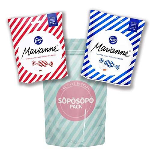 Finnische Fazer Marianne Pfefferminzbonbons und Toffee Pfefferminzbonbons Set SÖPÖSÖPÖ BOX Vielfalt 2 Pack 15.6oz Care-Paket Leckereien Geschenkkorb Boxen Pack Erwachsene Kinder Jungs Mädchen Frauen M von SÖPÖSÖPÖ