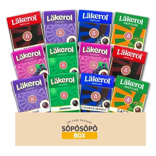 Lakerol Läkerol Zuckerfreie Pastillen 6-Geschmacksrichtungen: Je zwei 0,8-oz-Packungen in einer SOPOSOPO-Box (insgesamt 12 Stück) SÖPÖSÖPÖ-Box von SÖPÖSÖPÖ