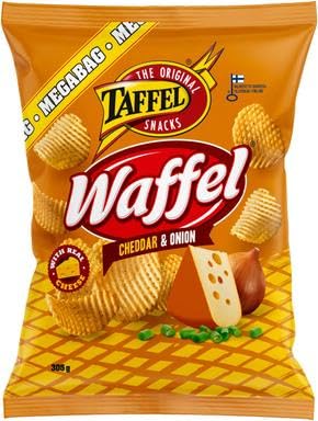 Taffel Waffel cheddar & onion flavored chips 1 Pack of 305g 10.8oz Taffel Waffel cheddar & onion flavored chips 1 Pack of 305g 10.8oz von SÖPÖSÖPÖ