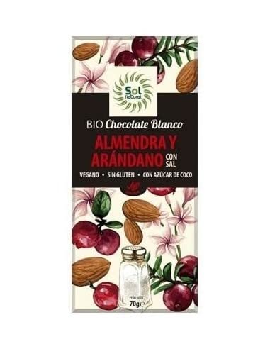 Weiße Bio-Schokolade mit Mandeln und Heidelbeeren 70 G von SOLNATURAL