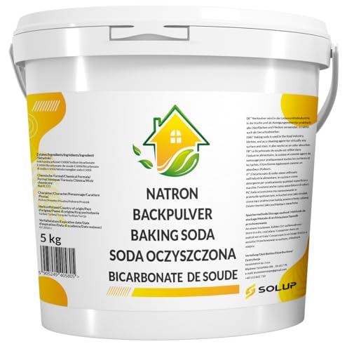 SOLUP Natron Pulver 5kg I Soda Pulver Natron Pulver zum Putzen I Natron lebensmittelqualität I Backpulver Großpackung Cleaning powder I Natriumhydrogencarbonat I Waschsoda 5kg pulver von SOLUP