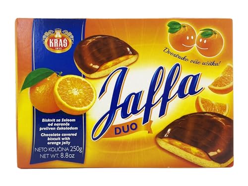 Jaffa Duo Orange Jelly & Chocolate Covered Biscuits 250g Doppelpack - Reichhaltiger Kakao, echter Orangensaft, 52% Kakaoüberzug Jaffa-Kekse, Verschiedene Größen 125g und 250g (250 G, 12 PCS) von SORINA