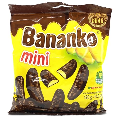 Kraš Bananko 120 g – Unwiderstehlich köstliche Mini-Schaumbananen mit Schokoladenüberzug – Gönnen Sie sich jeden Bissen süßer Glückseligkeit! 5 Stück Kraš Bananko 120 g – Unwiderstehlich köstliche Mini-Schaumbananen mit Schokoladenüberzug – Gönnen Sie sich jeden Bissen süßer Glückseligkeit! 5 Stück von SORINA