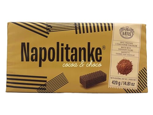 NAPOLITANKE KRAS Premium Waffeln - Premium Waffelkekse mit leckeren Milch-, Schokoladencreme-, Haselnuss-, Zitronen- und Orangenfüllungen - Verschiedene Größen (420 G COCOA & CHOCO, 16 PCS) von SORINA