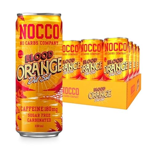 NOCCO BCAA Energy Drink incl. Naranja Sangre Del Sol 11.2 fl oz | 105 mg Cafeína | Erfrischungsgetränk ohne Zucker | Energy Drink incl. | Buxtrade (24 Cans, Blood Orange) von SORINA