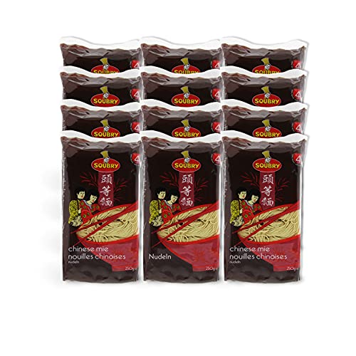 SOUBRY Asia Nudeln - instant Mie Nudeln nach chinesischer Manier für eine Zubereitung in nur 4 Minuten, vegane Wok Weizennudeln, im 12er nudeln großpackung (12x250g) von SOUBRY