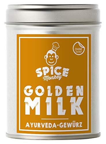 Golden Milk, Kurkuma Latte, Goldene Milch, Ayurveda Gewürzmischung in Aromaschutzdose (90 g) OHNE ZUCKER von SPICE Monkey