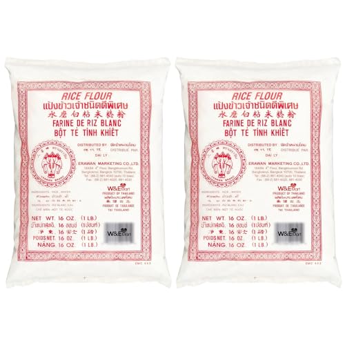 Erawan Thai-Reismehl, 473 ml (Basic), 2 Stück, ideal zum Kochen und Backen, 0,5 kg traditionelles wassergemahlenes Reismehl kann eine Vielzahl von Snacks und Desserts machen von W&E Mart