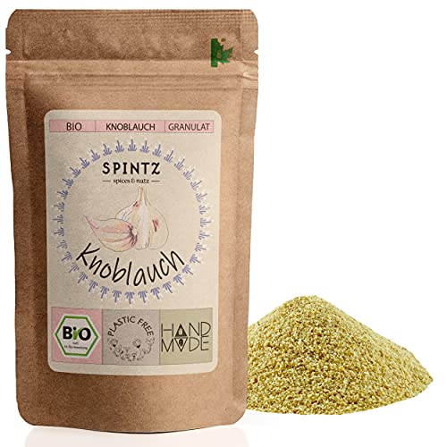 SPINTZ® 1000g Bio Knoblauch granuliert - feinste Bio Knoblauchflocken - vegan - Bio Knoblauchgranulat 1kg | Knoblauch Granulat Bio plastikfrei und nachhaltig verpackt (1000) von SPINTZ