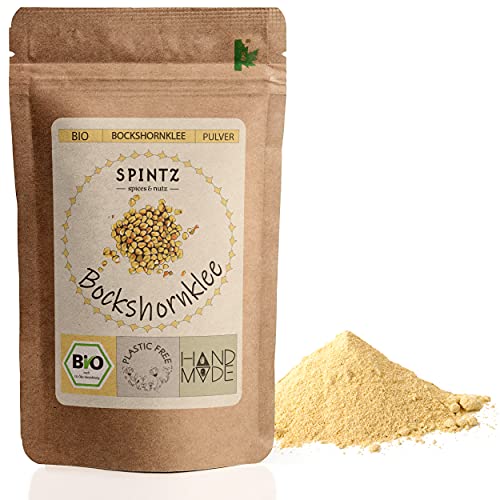 SPINTZ® Bio Bockshornklee Pulver 250g | Plastikfrei und Nachhaltig verpackt | Bockshornkleesamen gemahlen | Vegane Fenugreek Seeds | Bio Bockshornklee Gewürz Samen ideal für die indische Küche von SPINTZ