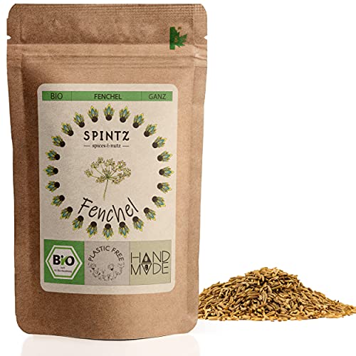 SPINTZ® Bio Fenchelsamen ganz 1000g | plastikfrei verpackt | Fenchel Samen in Bio-Qualität | Fencheltee | milder, süßlicher Geschmack | zur Zubereitung von Aufläufen, Nudelgerichten & Tees von SPINTZ