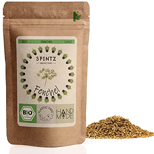 SPINTZ® Bio Fenchelsamen ganz 250g | plastikfrei verpackt | Fenchel Samen in Bio-Qualität | Fencheltee | milder, süßlicher Geschmack | zur Zubereitung von Aufläufen, Nudelgerichten & Tees von SPINTZ