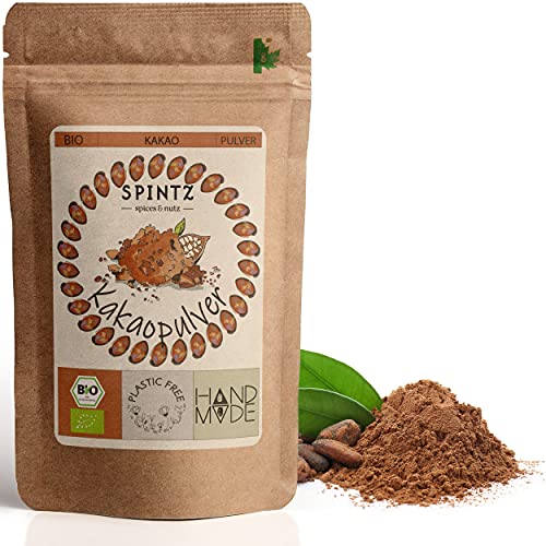 SPINTZ 1000g Bio Kakao Pulver - stark entölt, 10-12% Fett - Kakaopulver in Rohkost Qualität - Kakaobohnen gemahlen - vegan, natürlich - Rohkostqualität | plastikfrei verpackt von SPINTZ