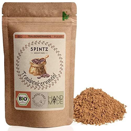 SPINTZ Bio Traubenkernmehl - Traubenkern Pulver - getrocknet und gemahlen - vegan & glutunfrei zum Backen - OPC Traubenkern Extrakt - Mehl Ersatz | plastikfrei verpackt (1000 GR) von SPINTZ