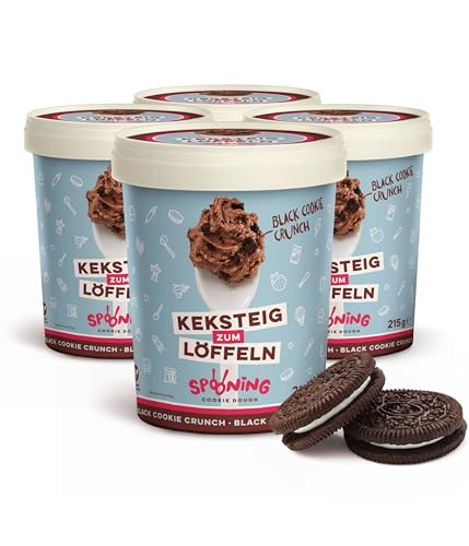 Original Spooning-Cookie-Dough Keksteig zum Löffeln / Keksteigmischung – 4x 215G – Black Cookie Crunch | Vegan von SPOONING Cookie Dough