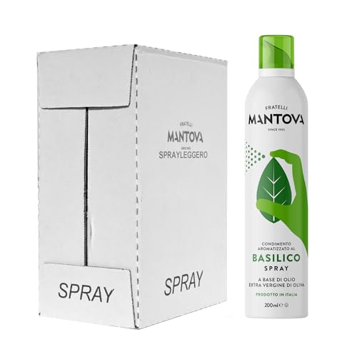 SPRAYLEGGERO Natives Olivenöl Extra Aromatisiert mit Basilikum 6x200 ml - durch die Praktische Sprühflasche Können Sie bis zu 90 % des Öls Einsparen von SPRAYLEGGERO