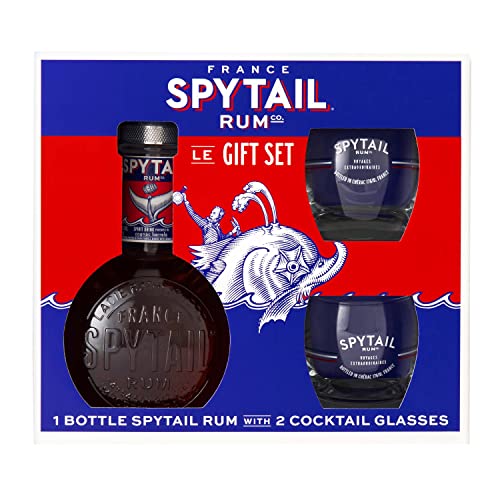 SPYTAIL Rum cognac barrel 700ml Geschenkset mit 2 Rum Punch-Gläser - süsslicher Rum mit fruchtigen Vanillenoten aus Frankreich von SPYTAIL