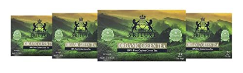 100 % reiner Bio-Lockertee | Grüntee-Blätter | Natürlicher Tee reich an Antioxidan | (Bio-Grün-Teebeutel, Multipack mit 4 x 25 Teebeuteln) von SRILUXE