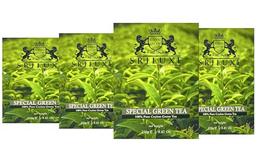 100 % reiner Bio-Lockertee | Grüntee-Blätter | Natürlicher Tee reich an Antioxidan | (Bio-Grüntee, Multipack mit 4 x 250 g) von SRILUXE